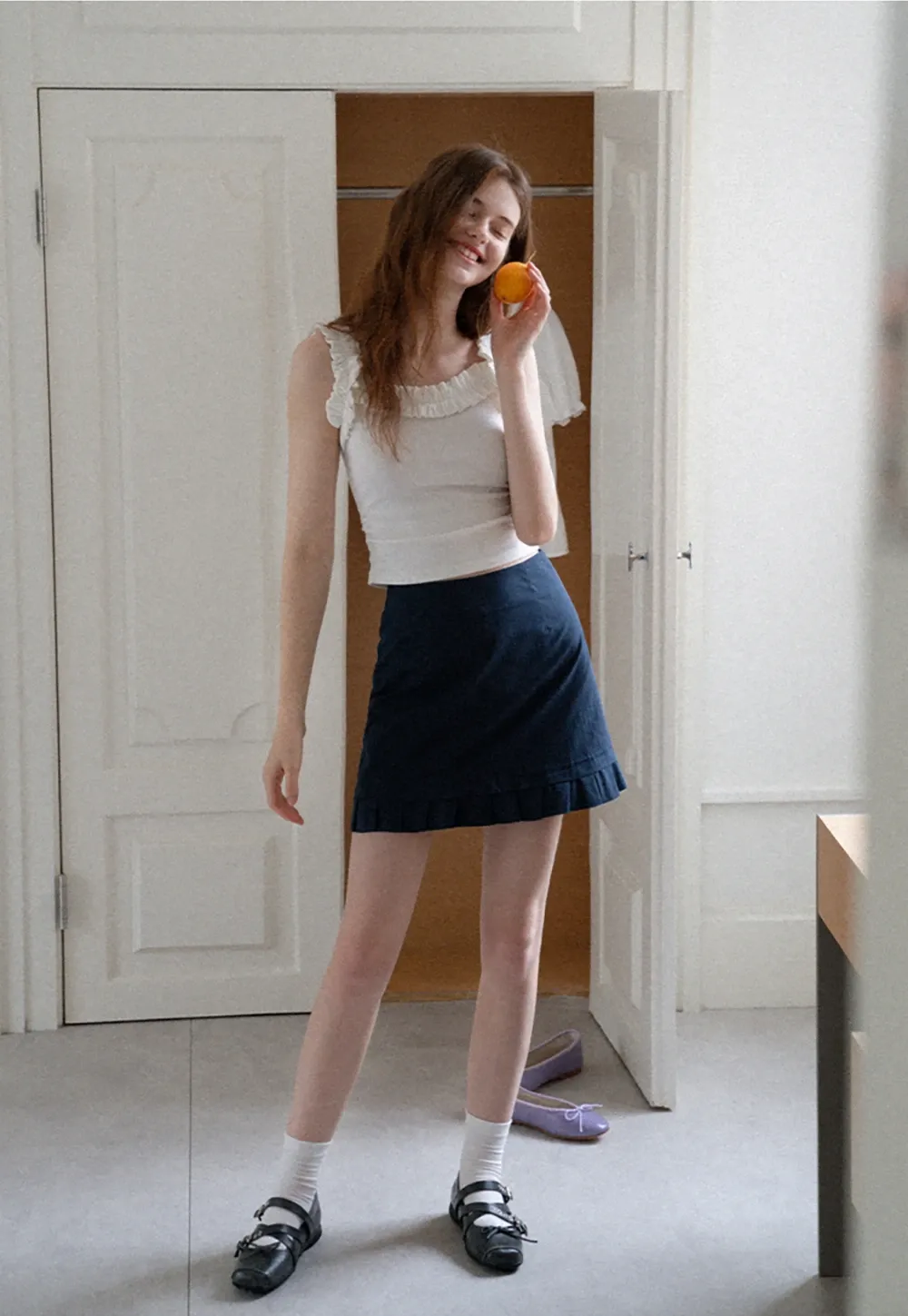 Ruffle Strap Fitted Tank Top