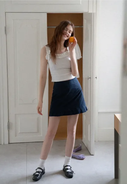 Ruffle Strap Fitted Tank Top