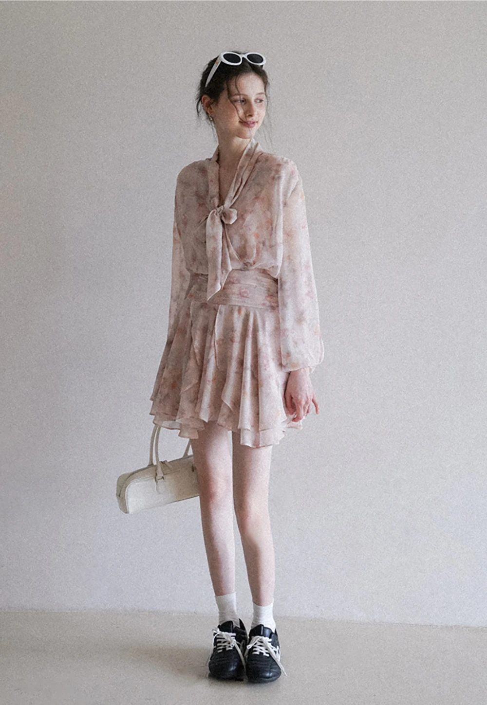 Romantic Floral Layered Dress with Belted Waist