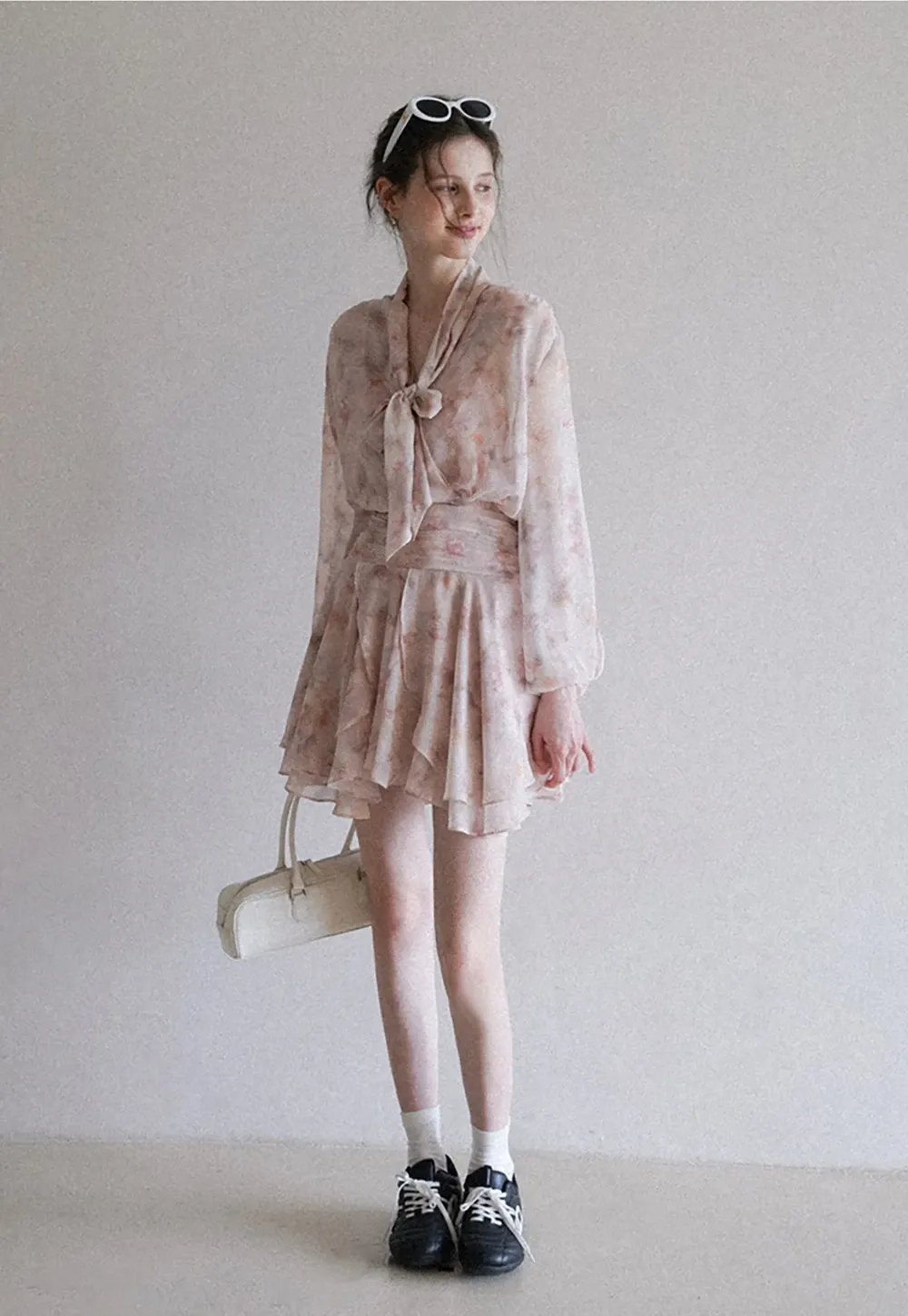 Romantic Floral Layered Dress with Belted Waist