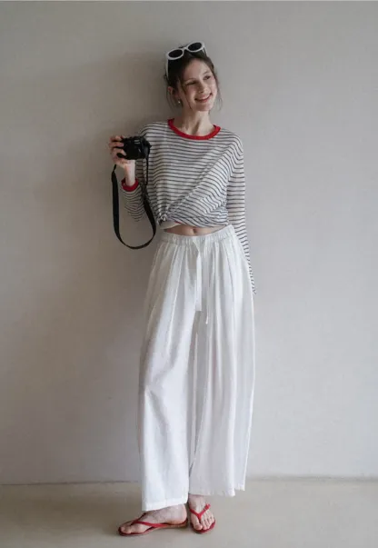 Women’s Striped Sheer Long Sleeve Knit Top