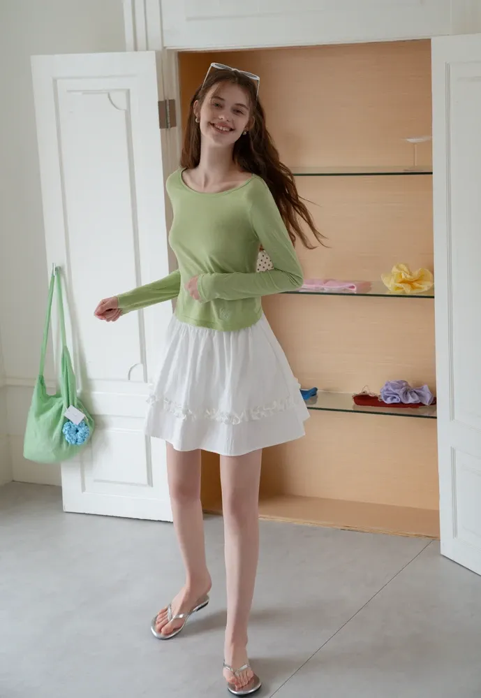 Women’s Ruffle Trim Elastic-Waist Mini Skirt