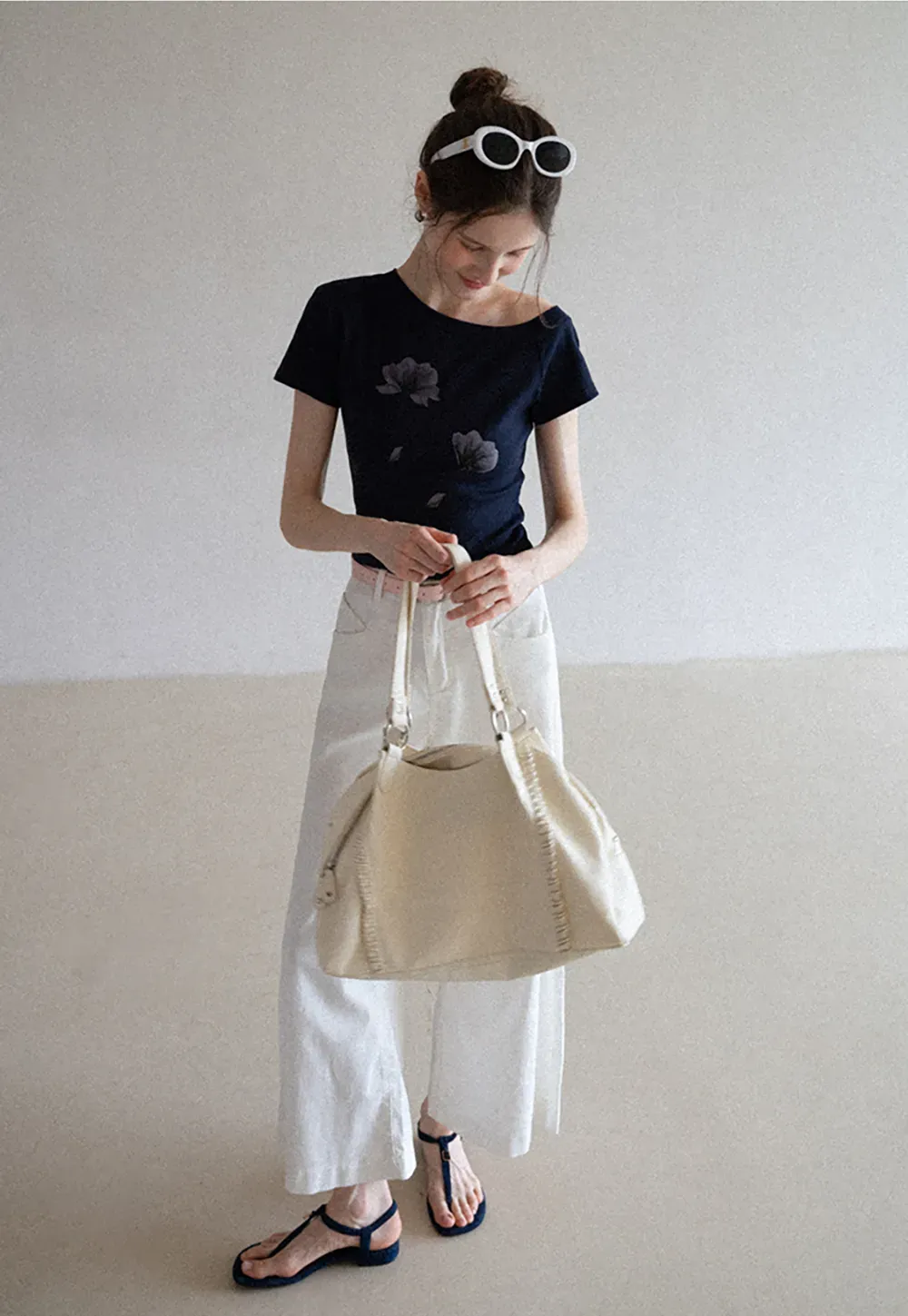 Floral Print Asymmetrical Neck Tee