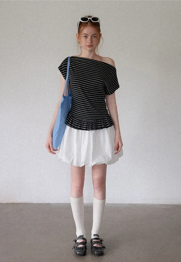 Women’s Striped Asymmetric Ruffle-Hem Tee