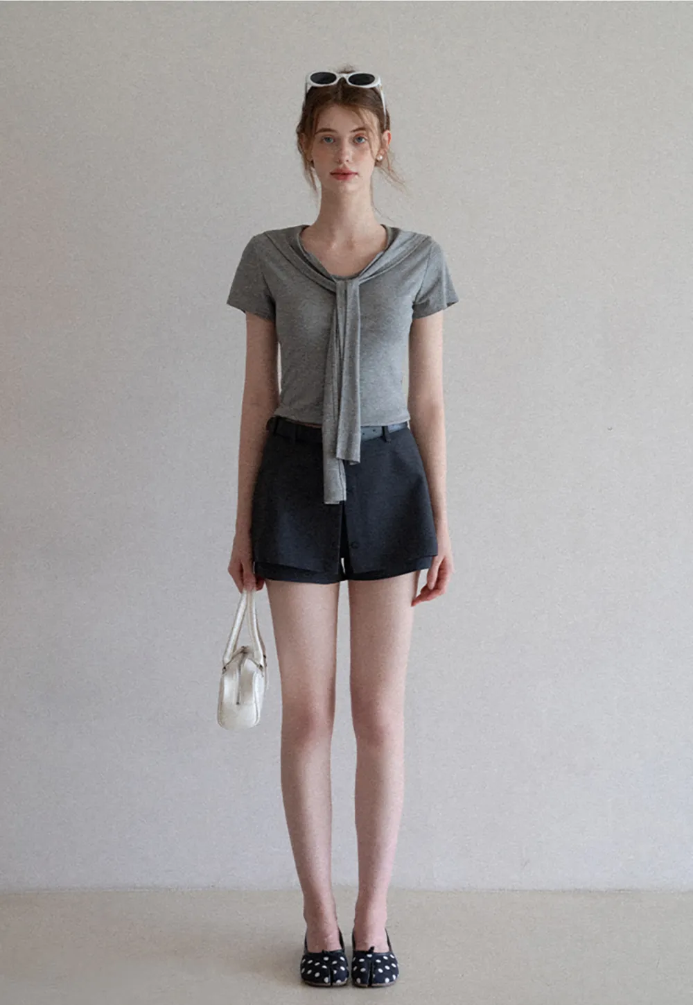 Mock Tie Cape Short Sleeve T-Shirt