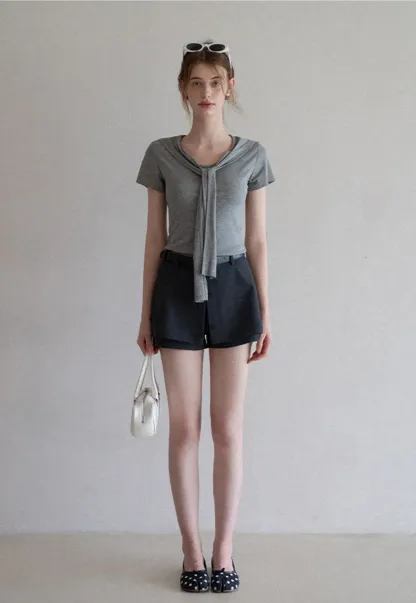 Mock Tie Cape Short Sleeve T-Shirt