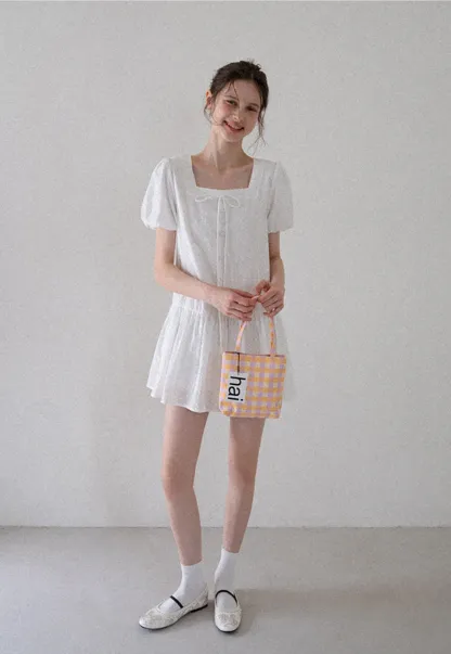 Square-Neck Lace Babydoll Dress