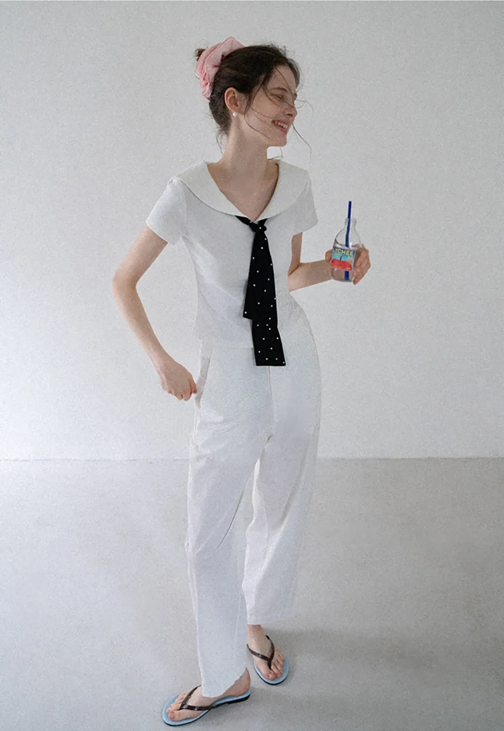 Sailor Collar Striped-Tie Tee