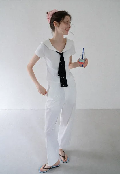 Sailor Collar Striped-Tie Tee