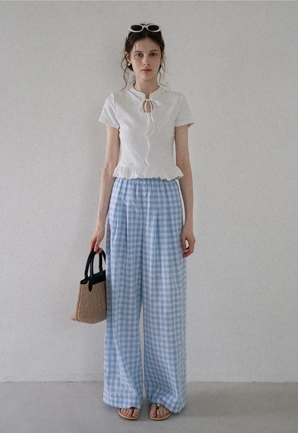 Bow Tie Ruffle Hem T-Shirt