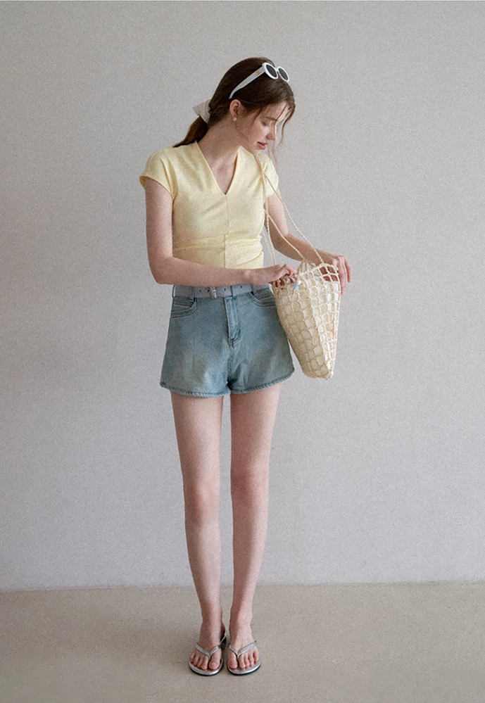 Belted High-Waist Denim Shorts