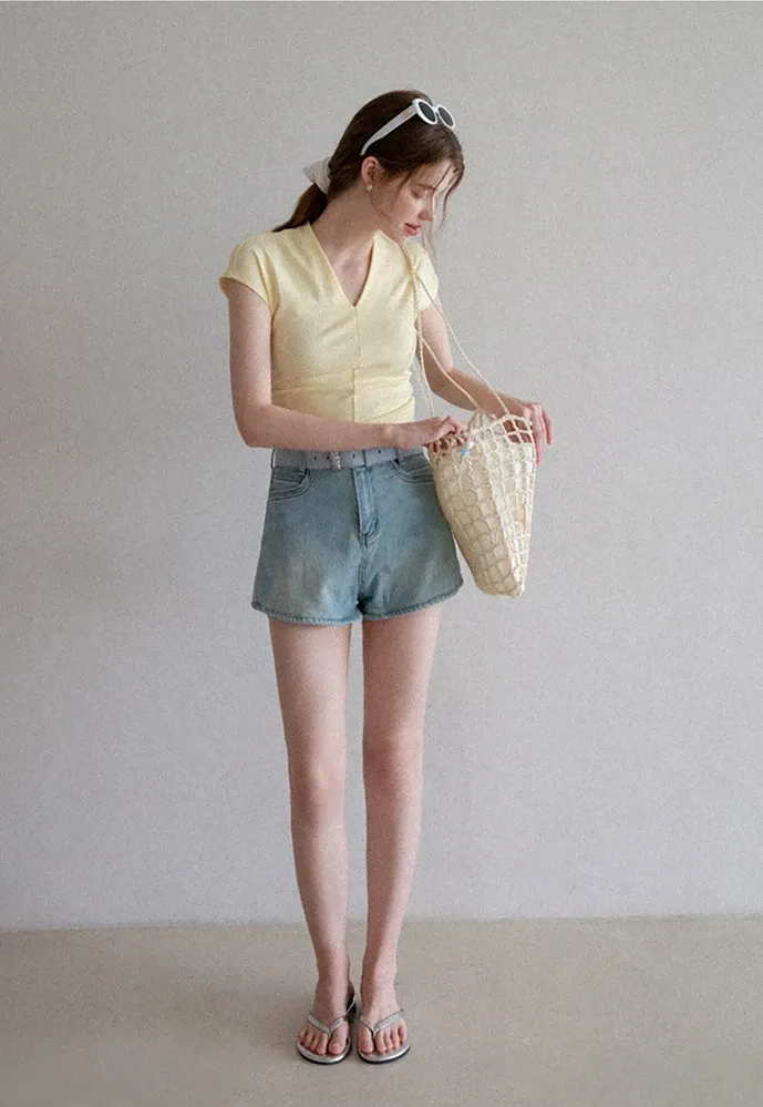 Belted High-Waist Denim Shorts