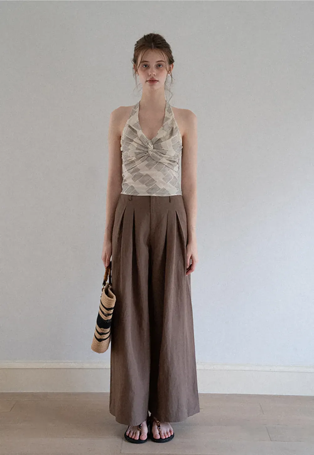 Wide Leg Pants with Braided Rope Belt