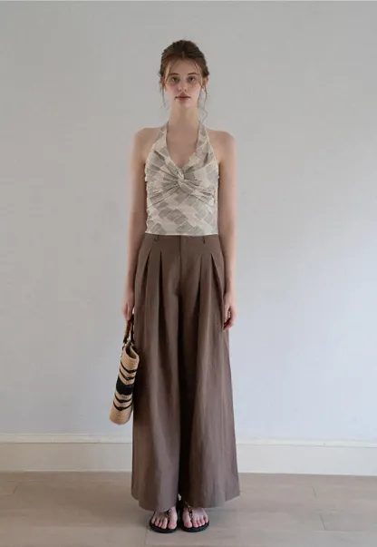 Wide Leg Pants with Braided Rope Belt