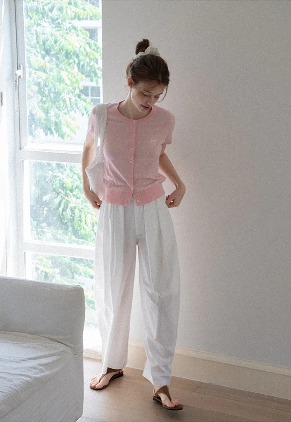 Women's Ruched Button Front Knit Top