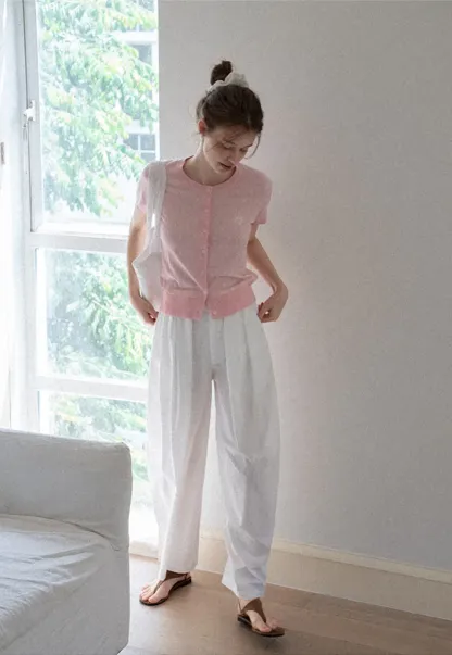 Women's Ruched Button Front Knit Top