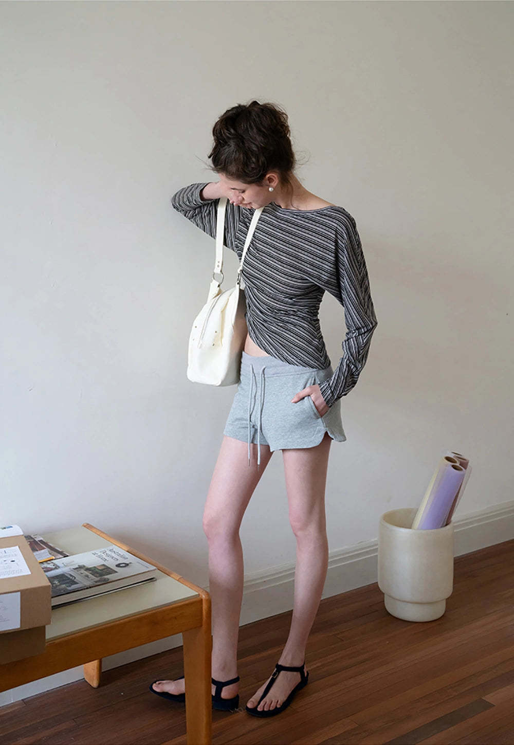Striped Asymmetrical Long Sleeve Top