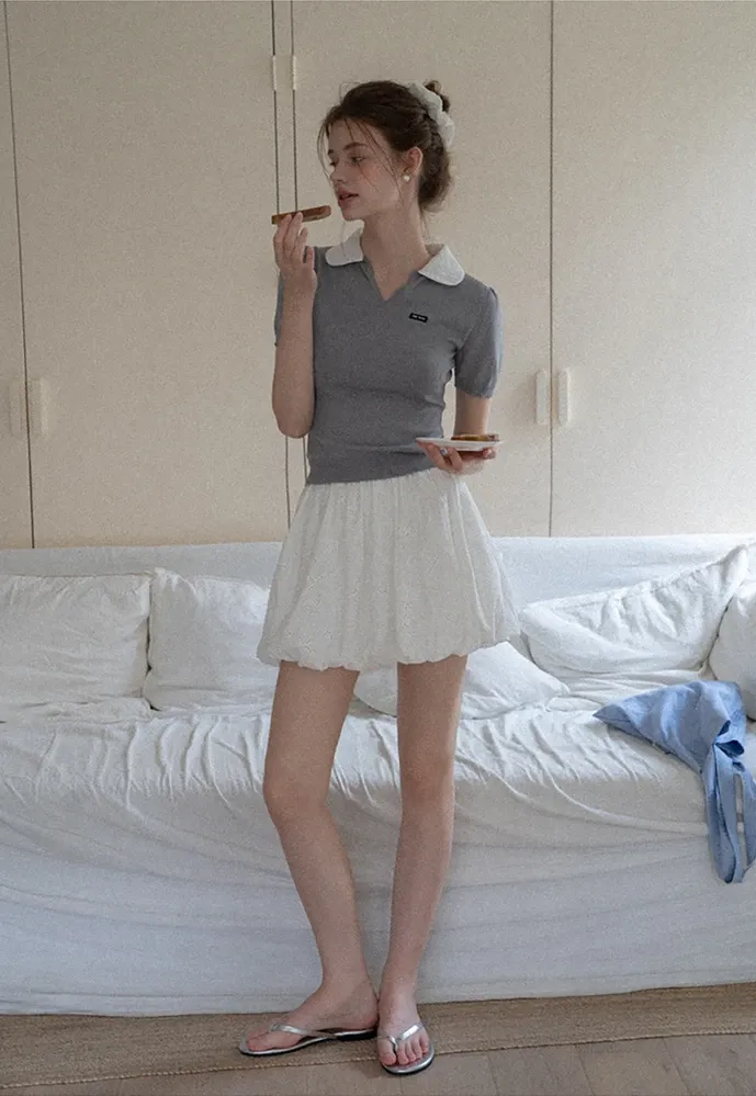 Women Contrast Collar Knit Polo Top