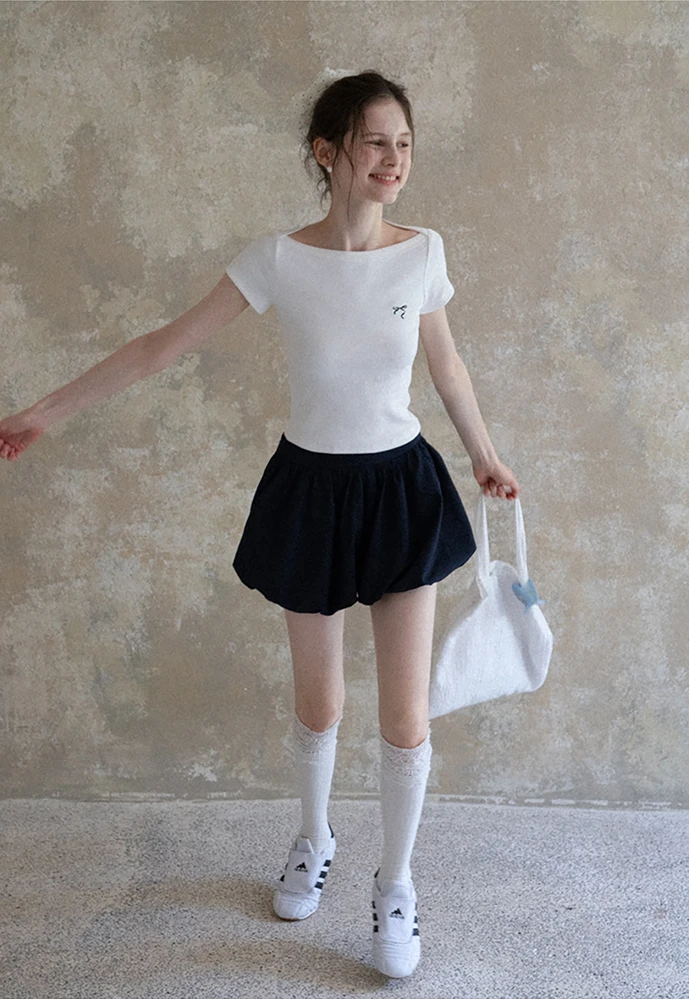 Women Bubble Hem Mini Skirt
