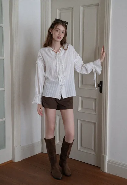 Women High Waist Belted Cuffed Chino Shorts with Pocke