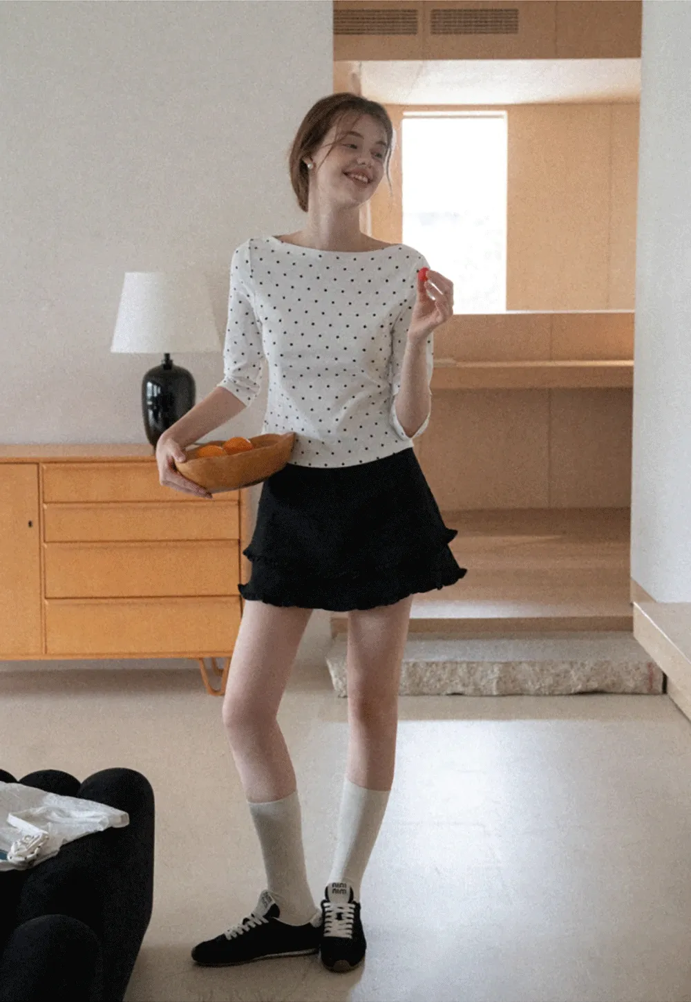 Women's Polka Dot 3/4 Sleeve Top