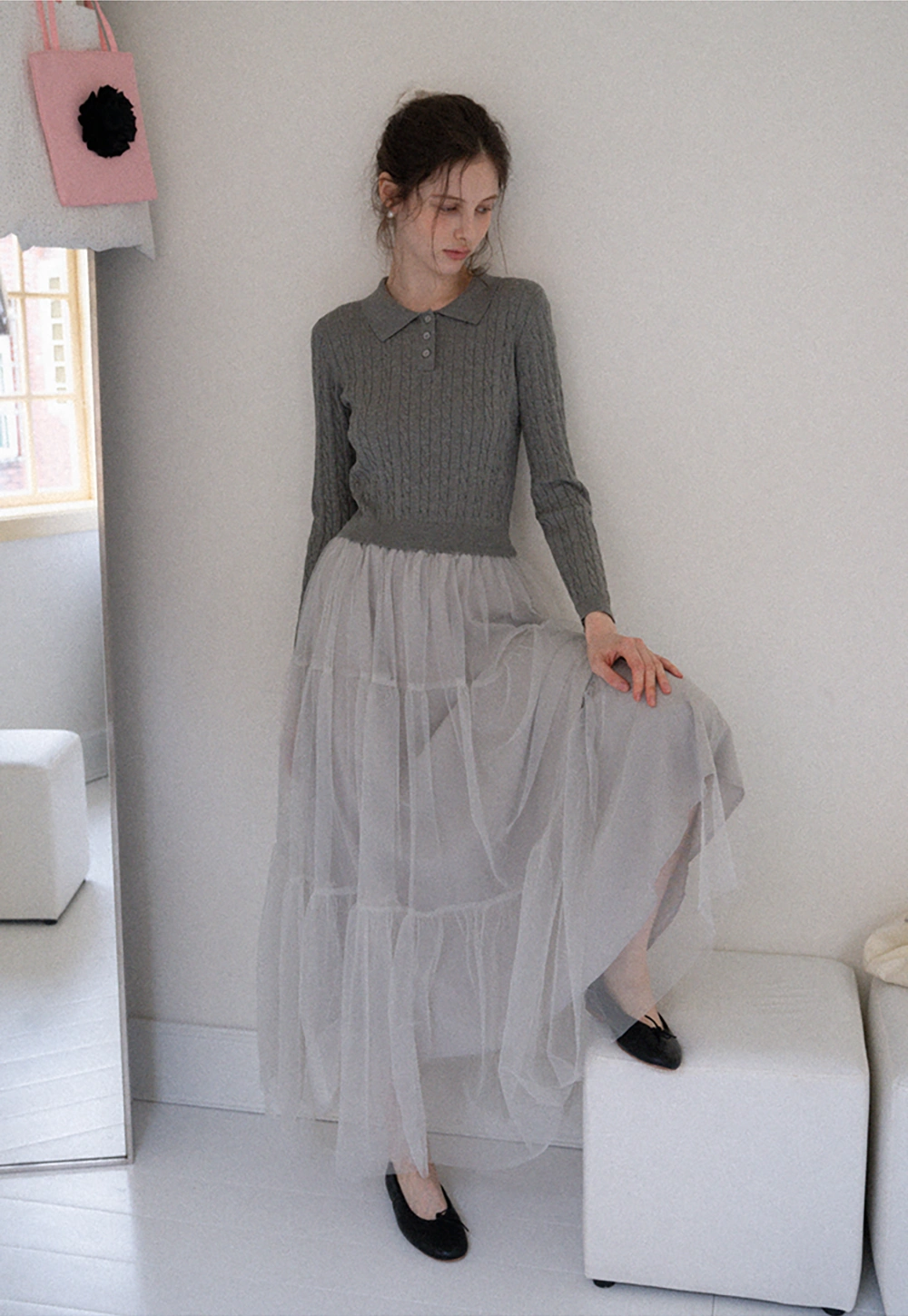 Women's Cable Knit Polo Sweater