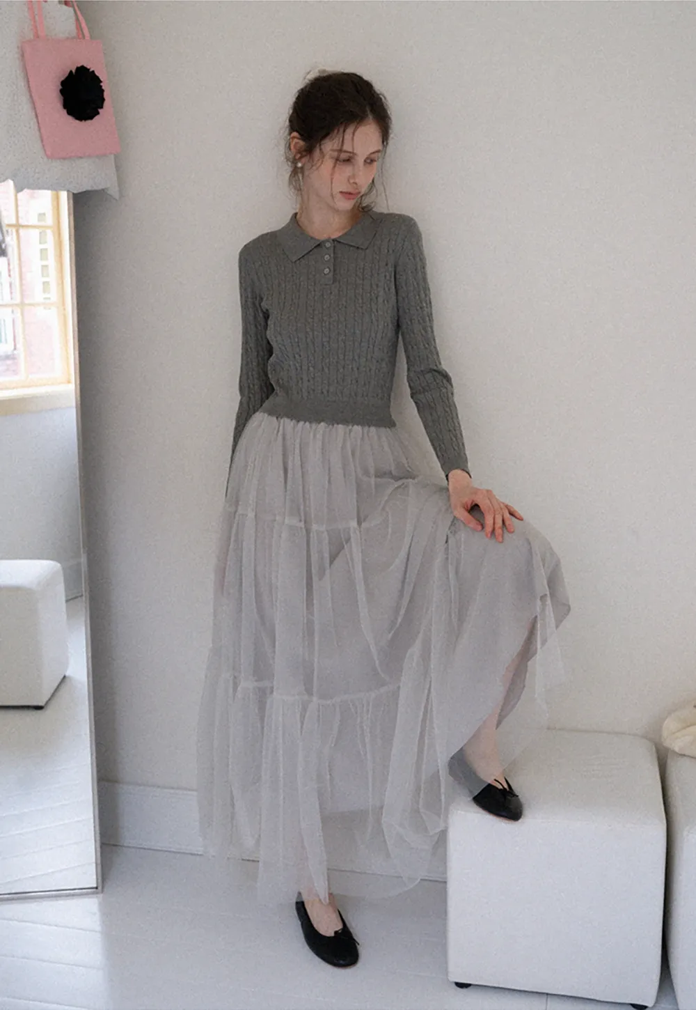 Women's Cable Knit Polo Sweater