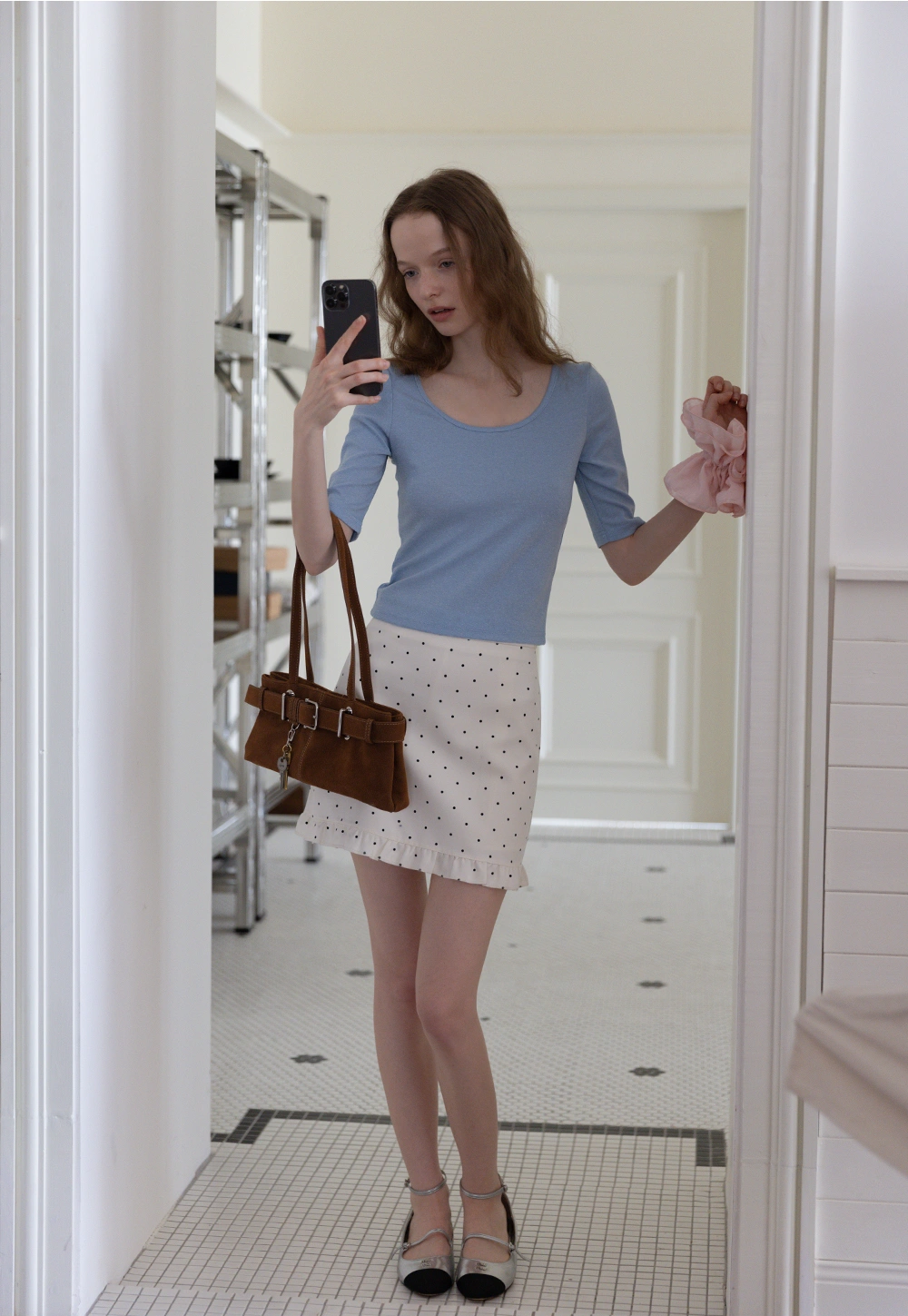 Women's Polka Dot Ruffle Hem A-Line Mini Skirt