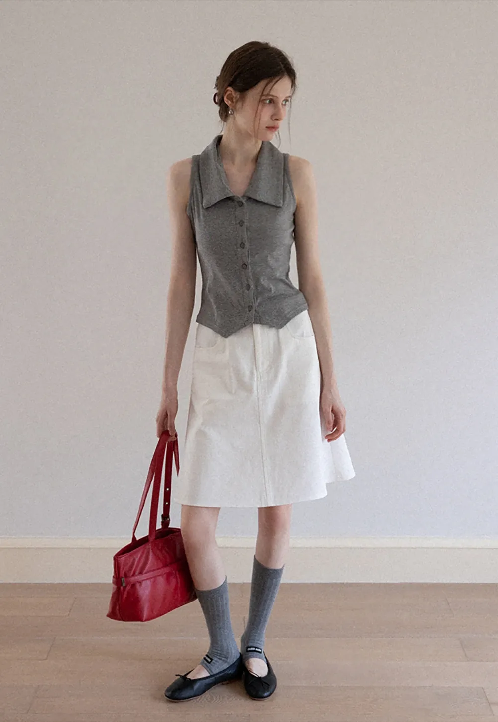 Women's Ribbed Sleeveless Polo Collar Knit Top