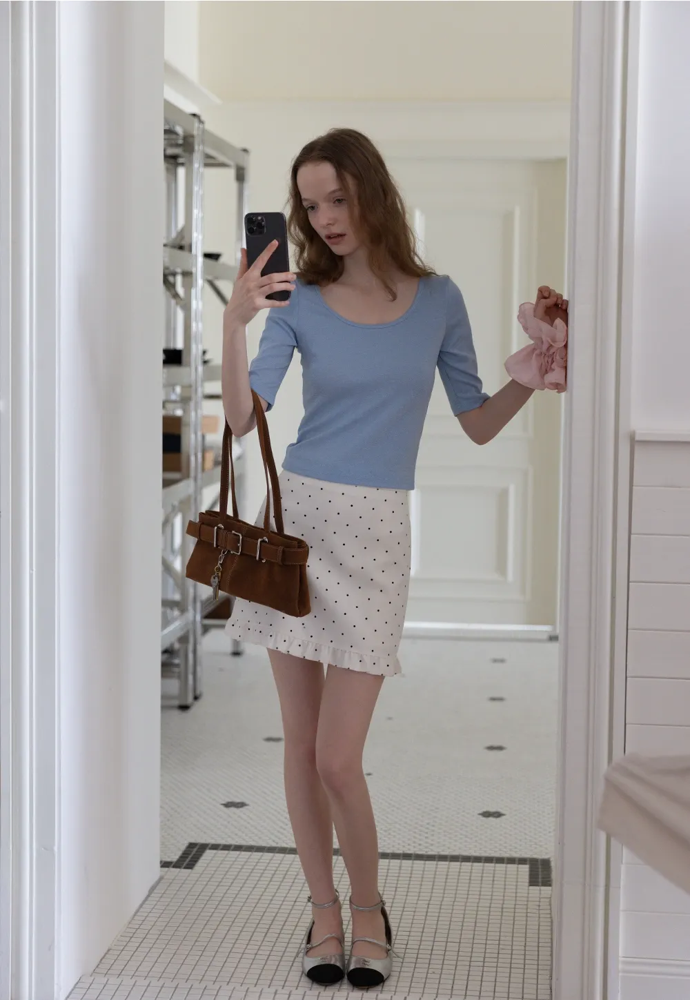 Women's Polka Dot Ruffle Hem A-Line Mini Skirt