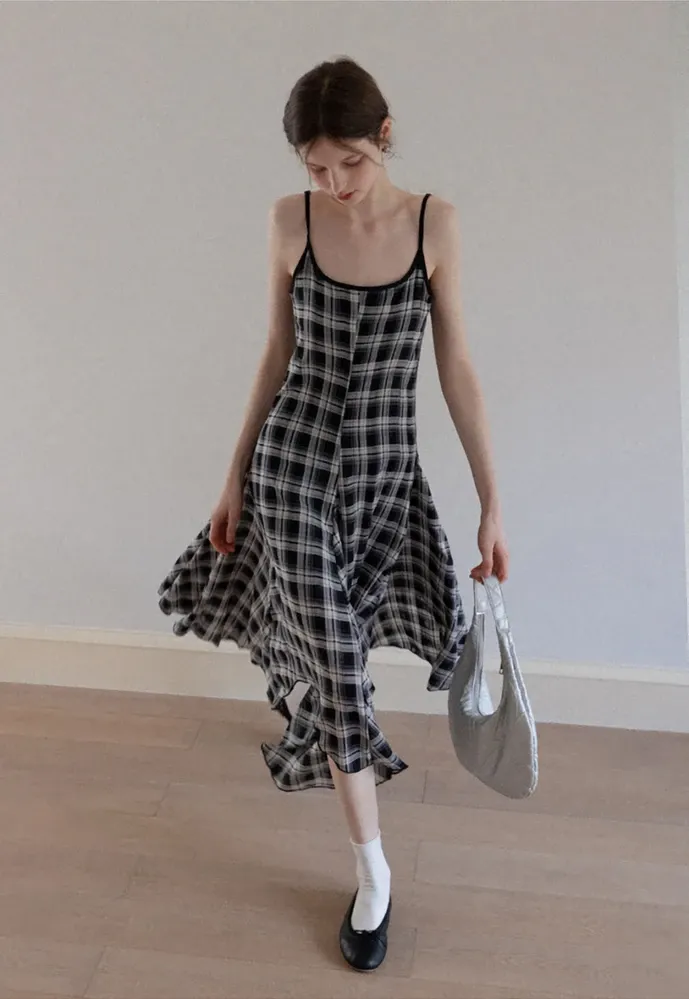 Plaid Handkerchief-Hem Cami Dress