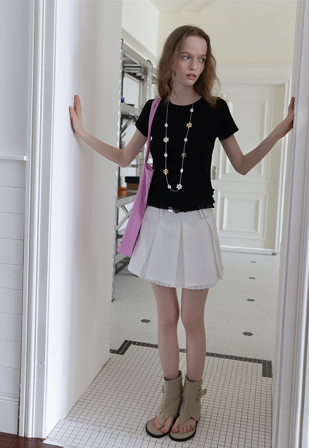 Pleated Layered Skirt Shorts with Belt