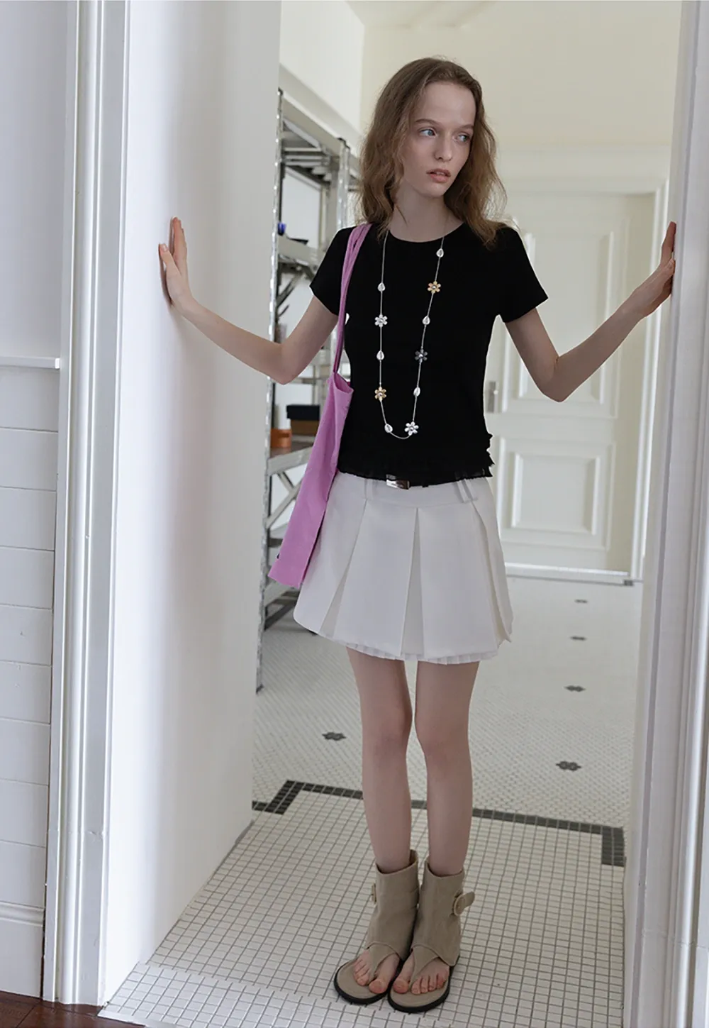 Pleated Layered Skirt Shorts with Belt