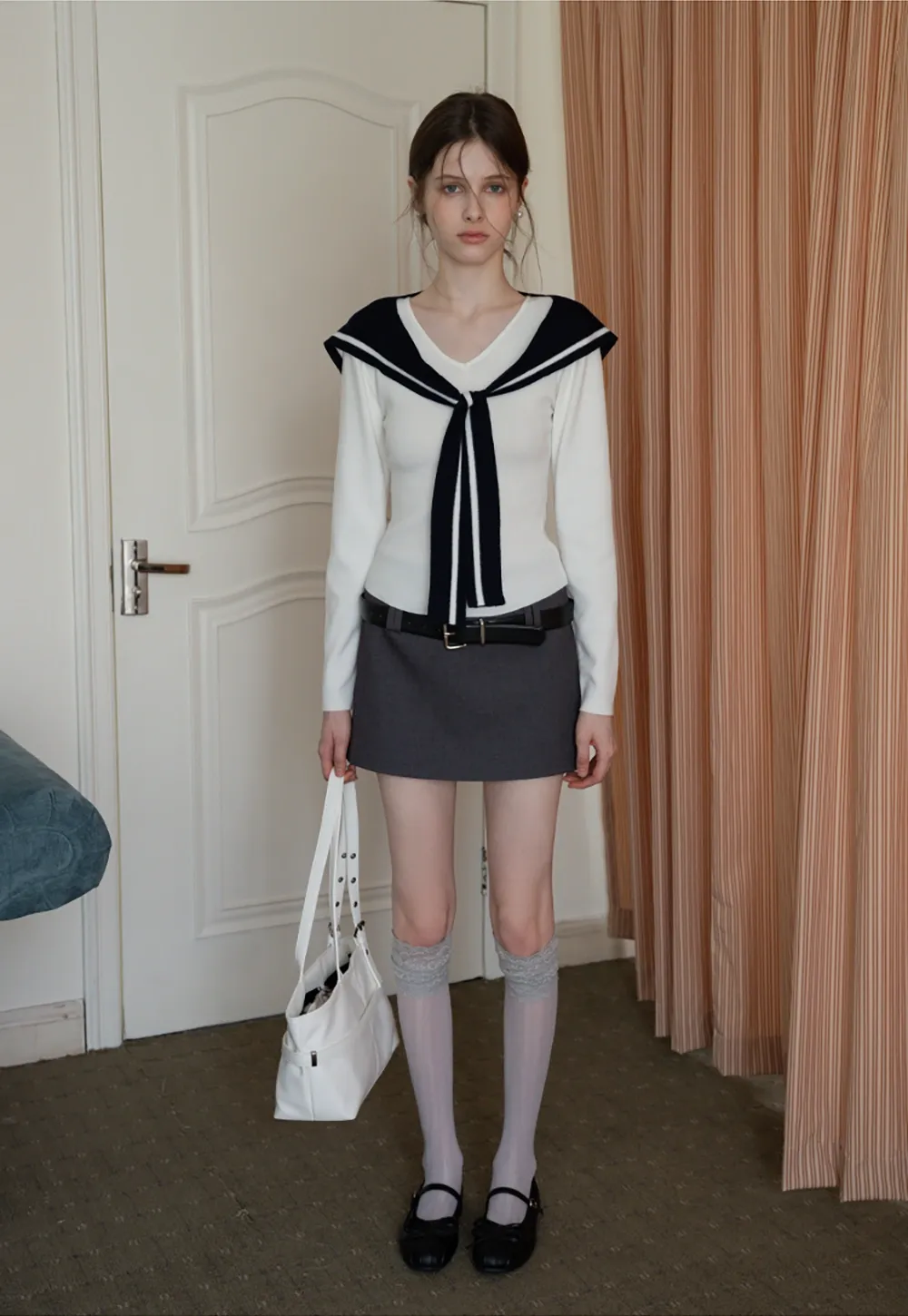 Sailor Tie Knit Long Sleeve Top