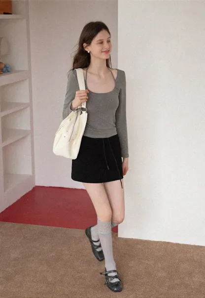 Women's Tie-Front Cutout Long-Sleeve Top