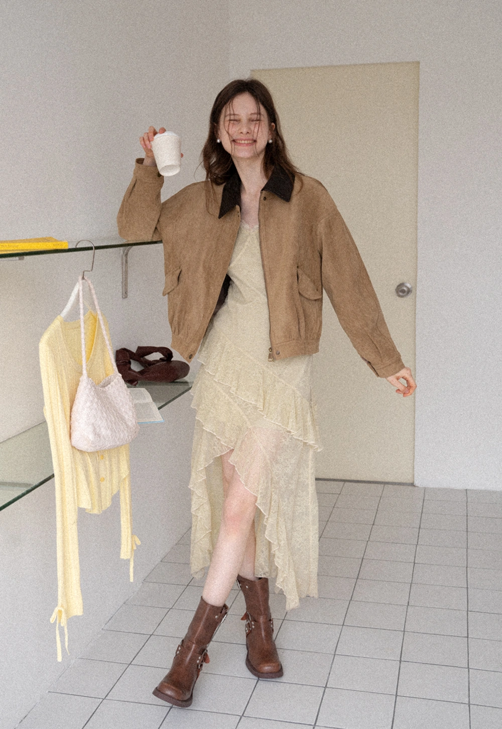 Women's Contrast Collar Faux-Suede Bomber Jacket