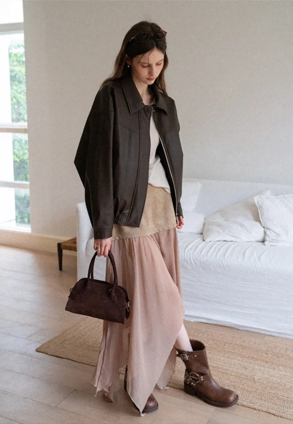 Women's Oversized Faux Leather Bomber Jacket