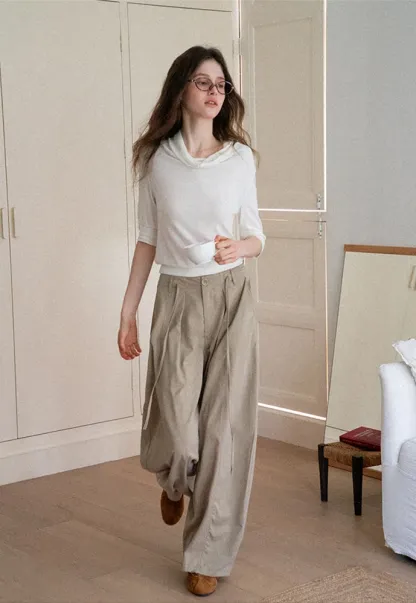 Tie-Waist Pleated Wide-Leg Pants