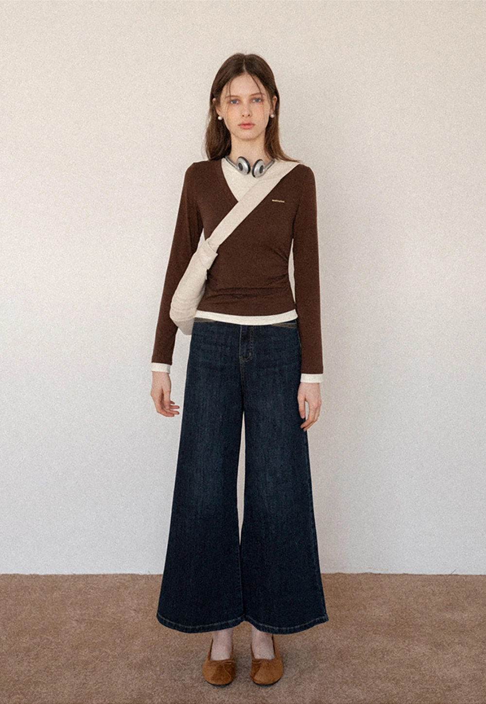 Women's Layered V-Neck Ruched Long Sleeve Top