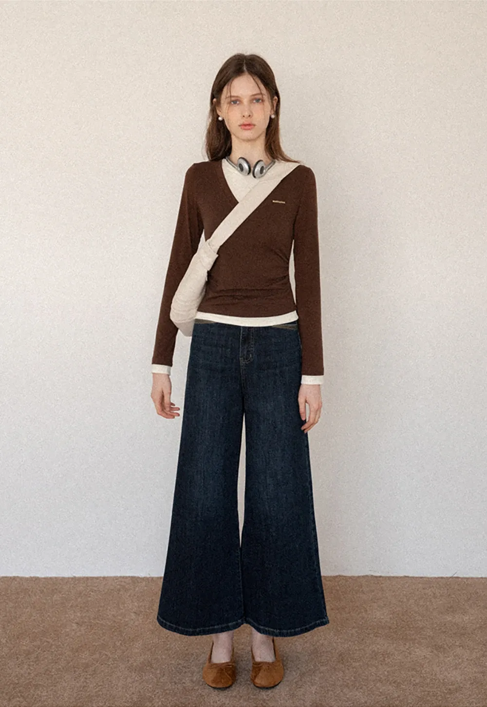 Women's Layered V-Neck Ruched Long Sleeve Top