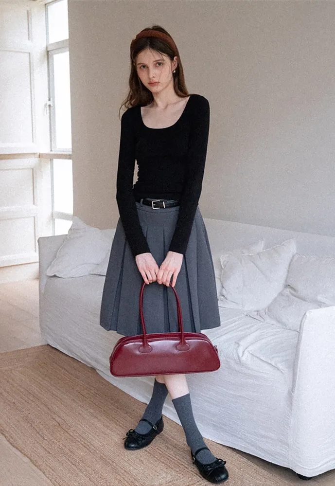 Belted Pleated Mini Skirt