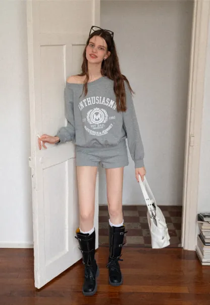 Womens Graphic Sweatshirt and Shorts Lounge Set