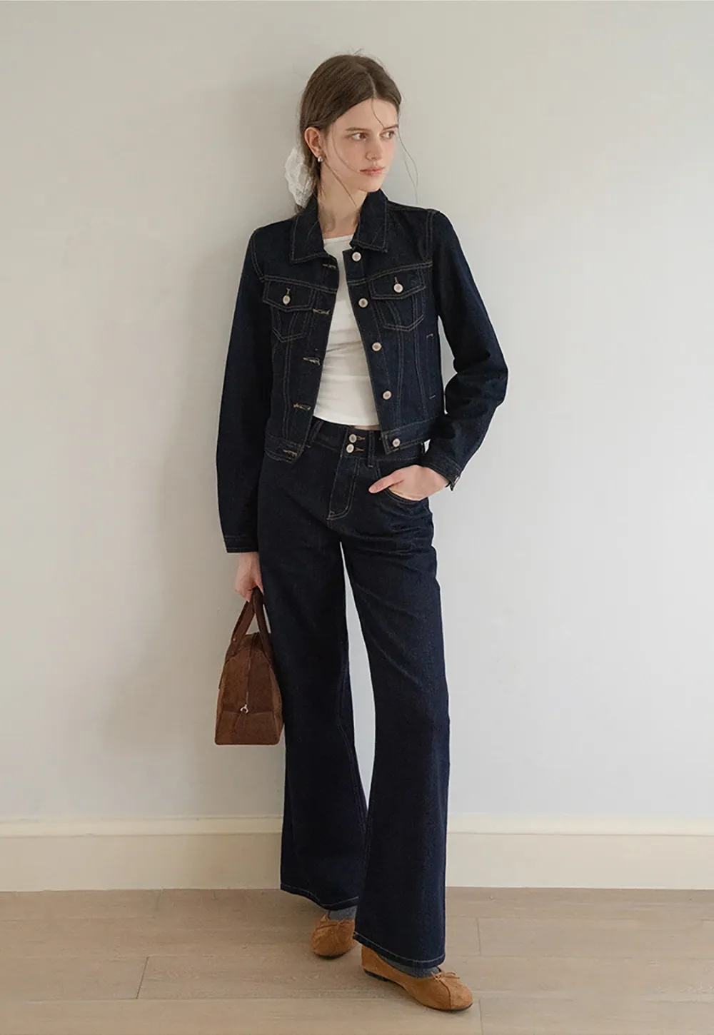 Womens Denim Jacket and Wide Leg Jeans Set