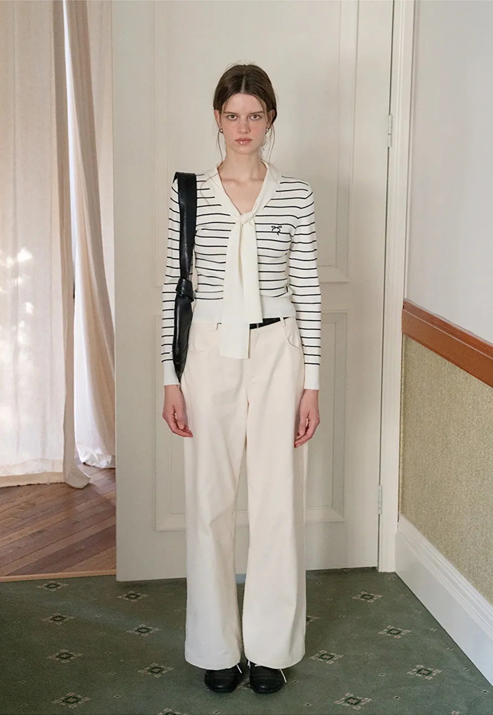 Womens Casual Striped Bow Knot Sweater