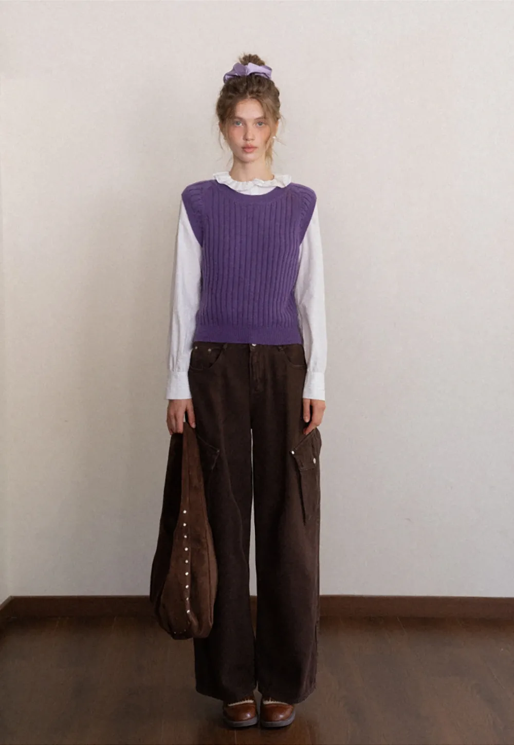 Womens Solid Color Ribbed Sweater Vest