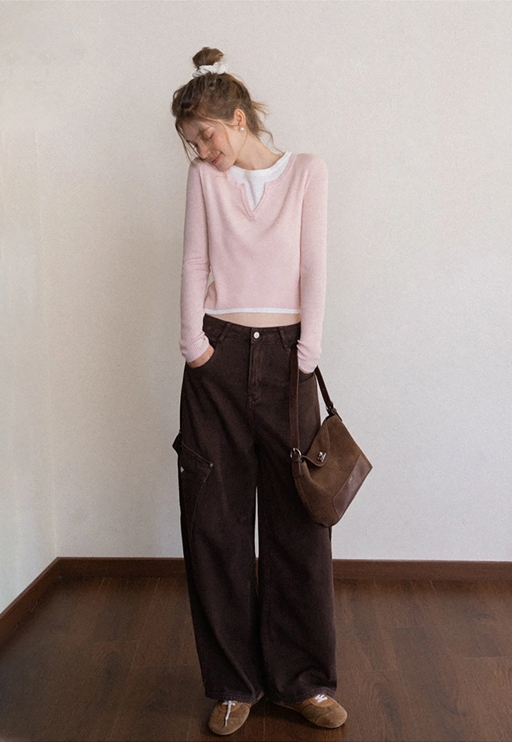 Contrast Layered Knit Long Sleeve Top