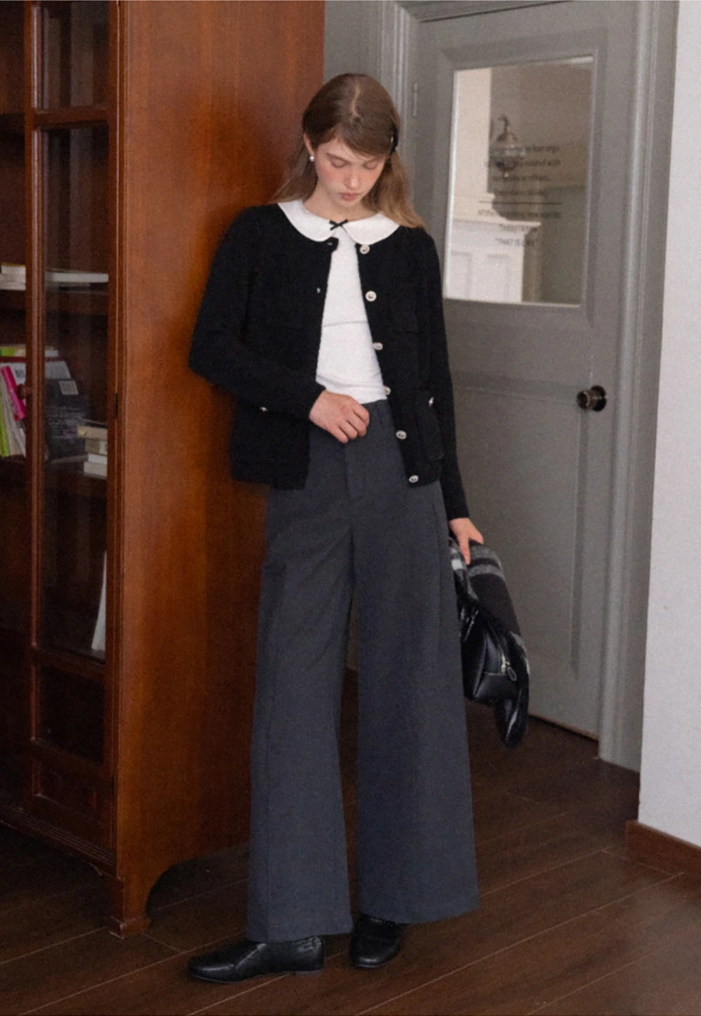 Crew Neck Knit Cardigan with Pockets