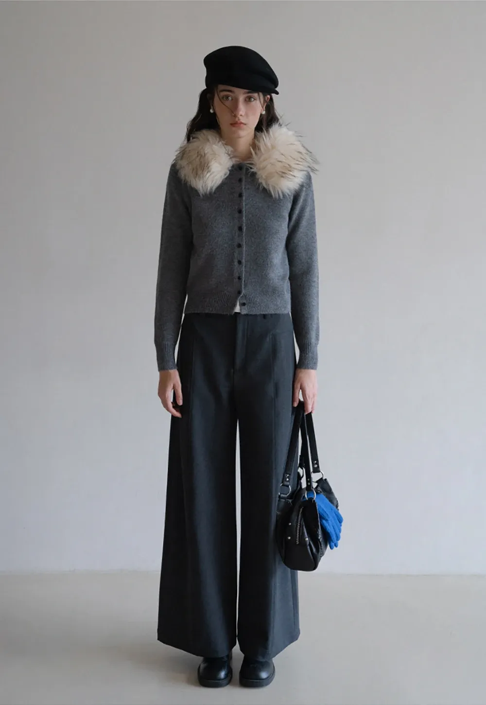 Vintage Style Fur Collar Cardigan