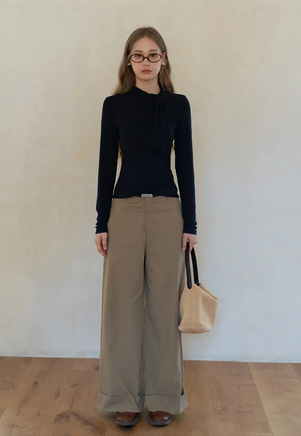 Womens Long Sleeve Tie Neck Tee