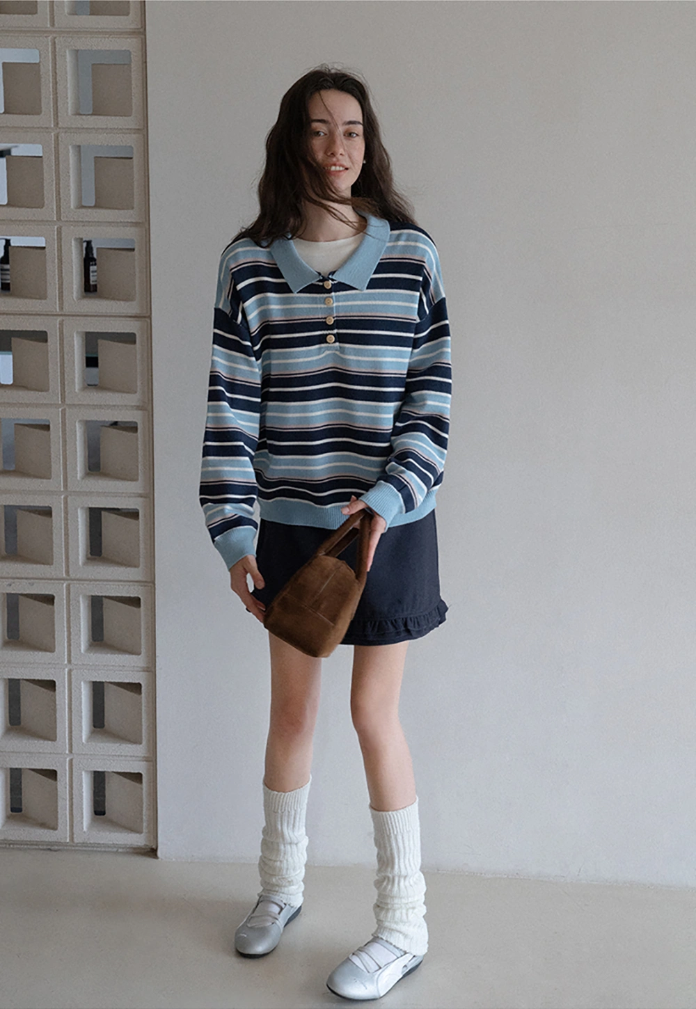 Womens Striped Polo Sweater